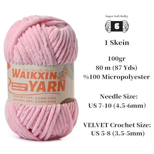 Image of (2 Pink) 2 Pack Super Soft Fuzzy Chenille Chunky Yarn for Crocheting, 200g (175yds) Fluffy Velvet Yarn for Hand Knitting Baby Blankets Weaving Craft