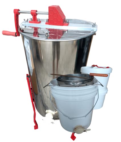 Image of Beekeeping Supplies UK Ltd - Honey Processing Kit - 3 Frame Manual Extractor with 20L Settling Tank, 2 x 30lb Buckets and Uncapping Tools