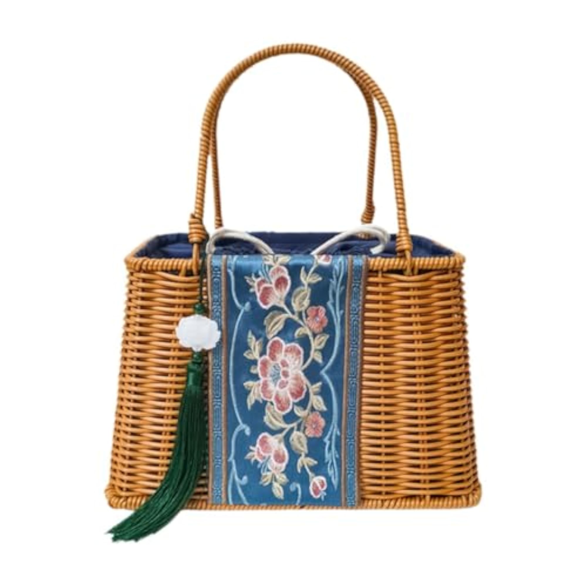Woven Rattan Handbag for Travel and Vacation, Beige