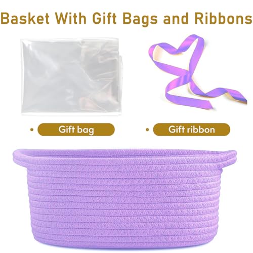 Poschnor Baby Gift Basket with Gift Bags and Ribbons, Empty Cotton Basket, Toy Storage for Baby and Pet, 12X 8 X 5 inch, Purple. — view 4