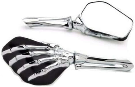 Pair Motorcycle 3D Skull Skeleton Rear View Mirrors For Harley Electra Glide Honda Shadow 600 Kawasaki Vulcan Suzuki Yamaha Cruiser bikes (black and chrome)