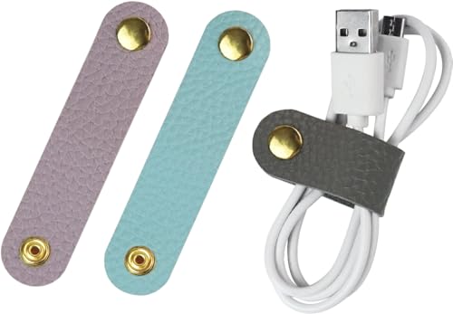 Carrotez Leather Cord Organizer, Cable Organizer for Travel, Cord Keeper, Cable Ties, Cable Straps, Cord Wraps for Charging Cords - 3 pcs (Lavender/Mint/Charcoal)