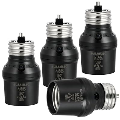 SURAIELEC Light Sensor Socket, Dusk to Dawn Sensor Socket, Adjustable Sensor Orientation, E26 E27 Base Bulb Adapter for Outdoor Lighting Fixtures, Black, UL Listed, 4 Pack