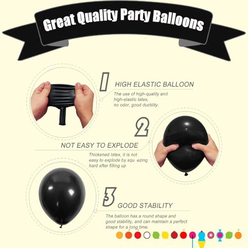 Black Balloons,102pcs Matte Latex Black Balloon Arch Kit Garland of 18 12 10 5 Inch Different Sizes Balloons Pack for Graduation Halloween New Year Birthday Party Decorations - Image 4