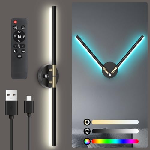 Wall Sconces with 360°DIY Independently Rotatable Lamp,10000mAh Rechargeable Battery Operated,Wireless Magnetic Wall Lights with Remote,RGB Colors&Dimmable,Wall Decor for TV/Mirror,Bedroom,Staircase