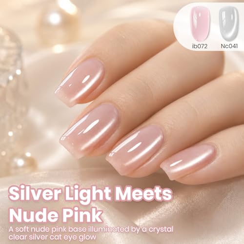 Image of Beetles Moonlit Veil Clear Cat Eye Gel Nail Polish - 15ML Full Size Moonlight White Silver Cat Glitter Gel Polish Shimmer Translucent Sheer Glass Magnetic Color Soak Off UV Salon DIY at Home Gifts