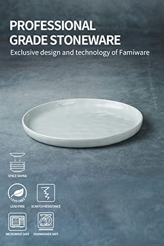 Famiware 6 Pieces Dinner Plates, 10.25 Inch Plate Set, Scratch Resistant, Stoneware Dinnerware, Kitchen Modern Rustic Serving Dishes, Light Gray #TOP6