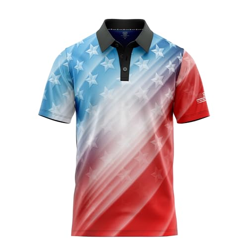 Image of Patriotic USA Golf Polo Shirt - Men's Performance Short Sleeve Moisture Quick Dry Fit Athletic Veteran UPF Stretch Casual Fun