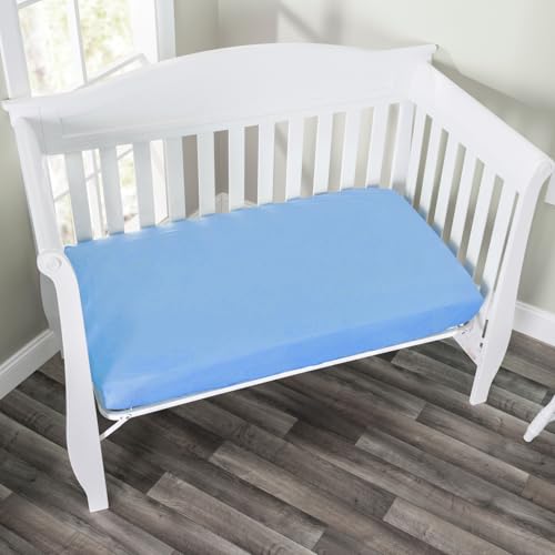 Image of Everyday Kids Fitted Crib Sheet, 100% Soft Breathable Microfiber Baby Sheet, Fits Standard Size Crib Mattress 28in x 52in, Light Blue Nursery Sheet