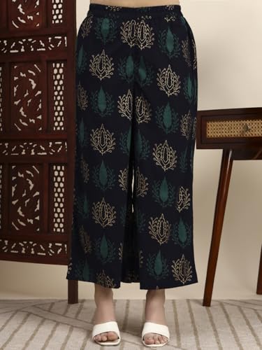 Image of idaLia Cotton Straight Kurta Set for Women with Palazzo 3 /4 Sleeve, Round Neck Designer Kurta with Palazzo Pant Set