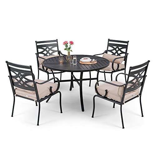 Sophia and William Outdoor Patio Dining Set for 4, Outdoor Table and Chairs, Removable Seat Cushions, Black 42" Round Patio Dining Table