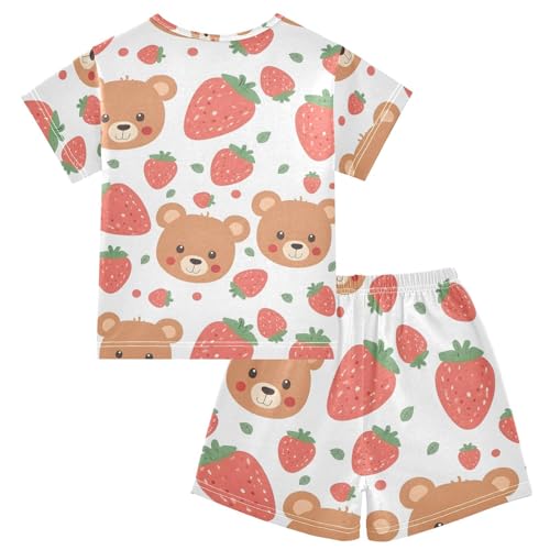 ALAZA Cute Bear Strawberry Fruit Pajamas Short Sleeve 2 Piece Sleepwear Top and Bottom Pajama Set Unisex2