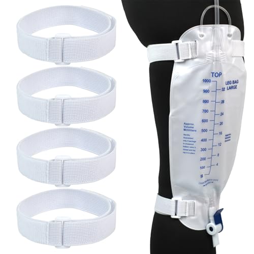 Image of 4 Packs Leg Bag Straps(White), Buckle-Type Hook and Loop Strap,Urine Drainage Bag Strap Catheter Leg Bag Straps with Soft Elastic Fabric Comfortable Silicone Grips for Men Women