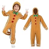 Mprocen Mono de Navidad con diseño de hombre de jengibre amarillo, adecuado para fiestas de disfraces de Navidad