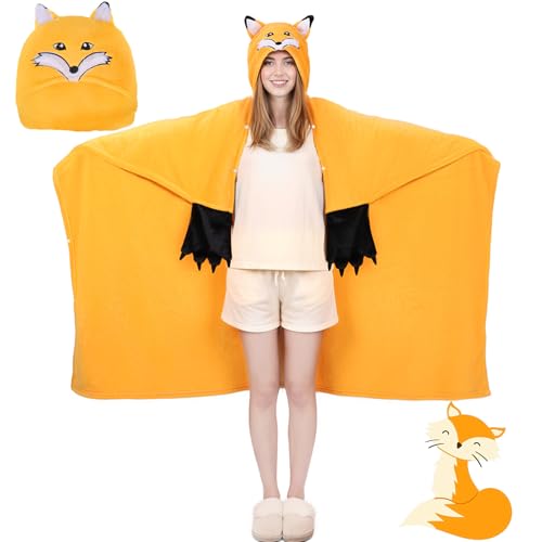 Wearable Fox Hoodie Blanket for Women - Super Soft Animal Blanket Hoodie Comfortable Close-to-Body Perfect for Parties and Halloween Gifts for Adults