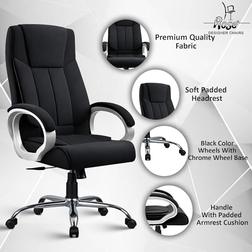 Image of ROSE Kyoto Orthopedic Boss Chair with 3 Years Brand Warranty, Ergonomic Executive Chair Seat, Metallic Base | High Back (Black, Fabric)
