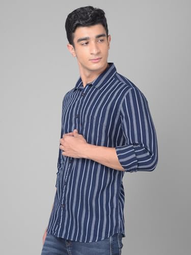 Image of Crimsoune Club Men's Navy Blue Striped Shirt