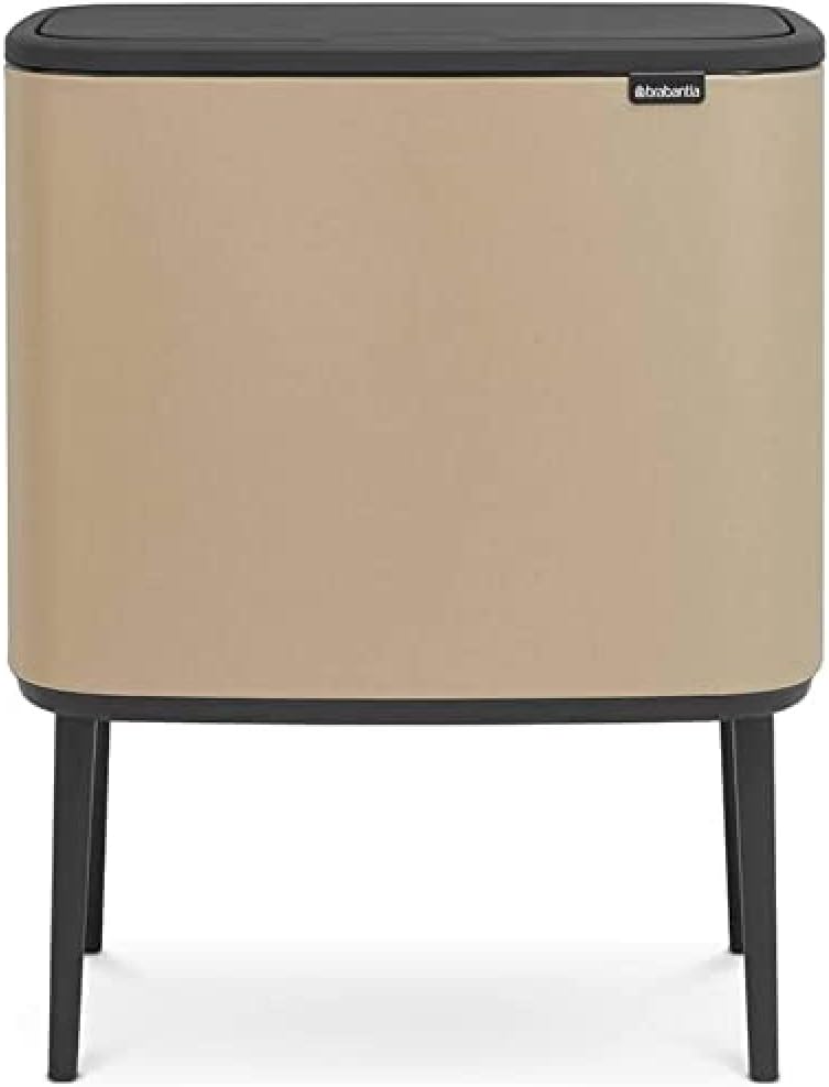Brabantia Bo Touch Bin - 3 x 11 Litre Inner Buckets (Mineral Golden Beach) Waste/Recycling Kitchen Bin with Removable Compartments + Free Bin Bags