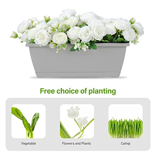 Whonline 8 Pack Window Planter Box, 17 Inches Plastic Window Boxes Rectangular Flower Vegetable Planters With Drainage Holes And Saucers For Indoor Plants Outdoor Garden Patio (Light Gray) #TOP2