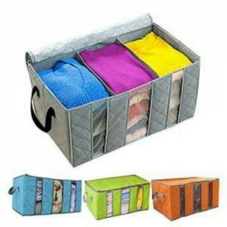 LAZYMARTS Bamboo Charcoal Practical Foldable Clothing Storage Bag Box Clothes Closet Organizer 65L,Assorted Colour