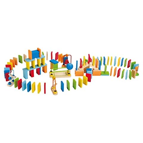 Hape Dynamo Wooden Domino Set Award Winning Domino Racing Building Block Set for Kids, 107 Solid Pieces of Fun Filled Racing, Building and Stacking Cover