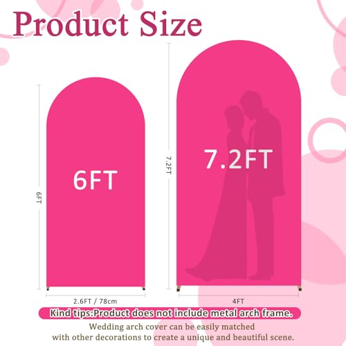 Image of FOTSHARER Hot Pink Arch Covers 7.2 and 6ft Pink Arch Covers Stretchy Backdrop Set of 2 Chiara Arched Backdrop Covers Spandex Wedding Arches Stand Cover for Birthday Party Graduation Banquet Decor