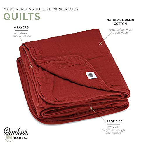 Parker Baby Muslin Blanket - 100% Soft Cotton Baby Quilt And Kids Reversible Blanket - Crib, Stroller, Tummy-Time Blanket - Unisex, Gender Neutral - Crimson #TOP1