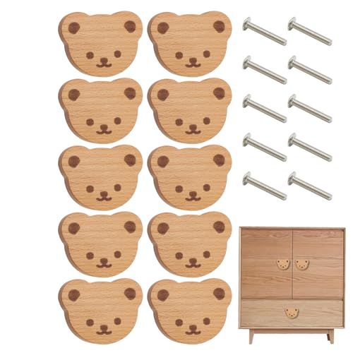 Qkbuza Poignées De Commode En Bois - 10 Boutons D'armoire En Forme D'ours Avec Vis - Oursons 6x5x3 Cm