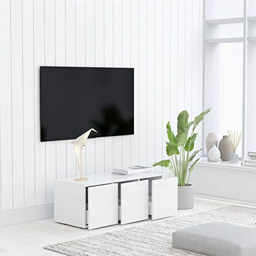 Fest-night TV-Lowboard Weiss Fernsehschrank mit Schubladen TV-Schrank Fernsehtisch TV Tisch TV Board TV Möbel Moderne TV-Kommode Hochglanz-Weiß 80x34x30 cm Cover