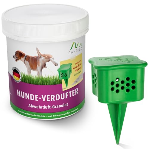 GARDIGO® Hundeschreck Granulat inklusive Beet-Stecker | 300g | Hundeschreck Garten mit Eukalyptus Citriodora Öl I Made in Germany I Hundeabwehr für Haus und Garten | Hundevertreiber