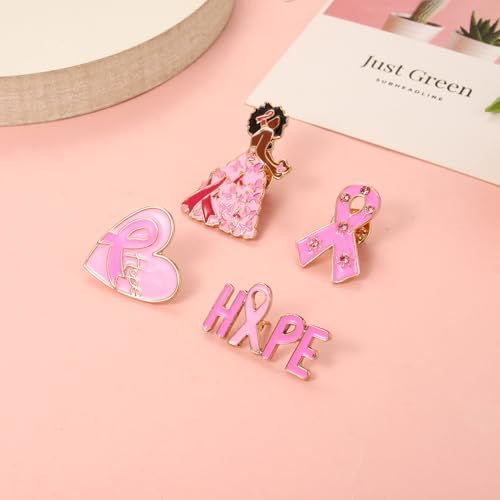 Image of Breast Cancer Awareness Pins Bulk Pink Ribbon Brooches for Women Faith Hope Lapel Pins Breast Cancer Awareness Jewelry Accessories Decorations Charity Public Fundraiser Supplies