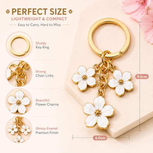 Image of JB'S LAND Floral Charm Keychain Vintage Flower Metal Key Ring for Women | Bag Charm Pendant, Backpack & Car Key Holder, Aesthetic Design, Friendship Gift, For Women & Girls