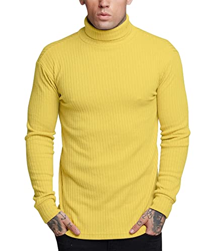 Amussiar Men's Pullover Turtleneck Base Layer Top Comfy Cotton Thermal Turtleneck Pullover Shirts Yellow