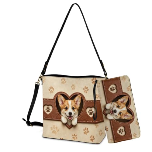 Image of Bucket Crossbody Bag Set for Women Lady, Leather Purse and Wallet Set Large Bucket Bag with Wallet