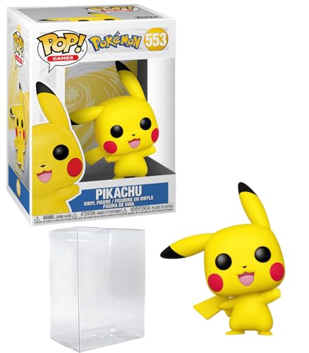 PKM Pikachu #553 (Waving) Funko POP! Games Figurine Bundle with HOFSM Protector Case