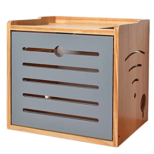 Statuen WiFi-Router-Aufbewahrungsbox WiFi-Router-Aufbewahrungsbox Aus Holz Power Light Cat Socket Panel Arrangement Box Desktop-Aufbewahrungsbox (Color : Gray, S : 32 * 30 * 23cm) Cover
