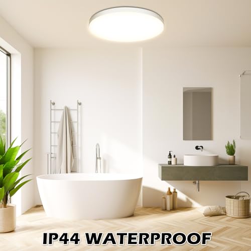 Deckenlampe LED Deckenleuchte Ø28cm 24W, 4000K, 2000LM, IP44 Wasserfest Rund Badezimmer Lampe, Badlampe Decke Küchenlampen Modern Schlicht Weiß Ultra Dünn Ideal für Bad/Balkon/Keller/Schlafzimmer/Flur