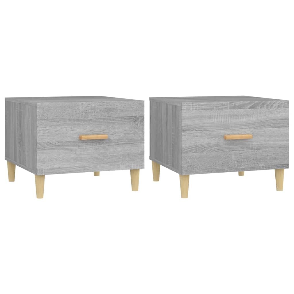 Lot de 2 tables basses gris Sonoma 50x50 cm avec tiroir et pieds en eucalyptus