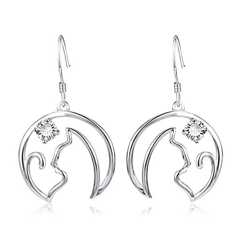 YFN Lovely Cat Dangle Earrings Sterling Silver Cat Earrings Jewelry for Women(Cat A)