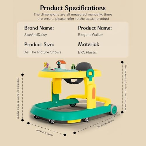 Image of StarAndDaisy Elegant Baby Walker 6 to 18 Months /Walker for Kids Girl Boy with Anti Fall Brake Pads, 3 Speed Height Adjustment, Multi-Level Seat Adjustment, Recreational Music Toy Bar, (Yellow-Green)