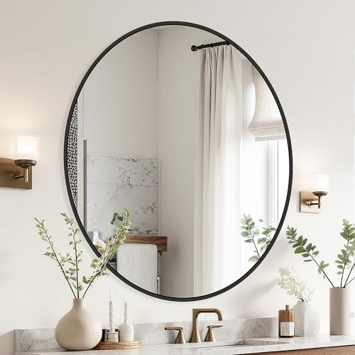Black Bathroom Mirrors for Wall,30'' Round Circle Mirror for Entryway Bedroom Vanity Frame Mirror(30'',Black)