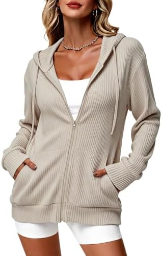 Tanmolo Hoodie Damen Sweatjacke mit Kapuze Reißverschluss | Leichte Kapuzenjacke, Weiches Stretch-Material, Strukturdesign, Ideal für Übergangszeit, Praktische Seitentaschen