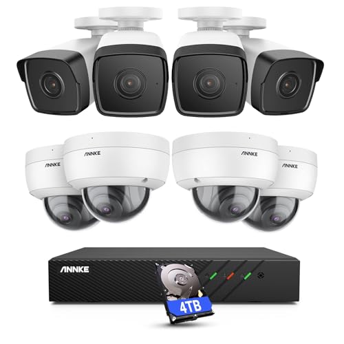ANNKE Poe Security Camera System, 5MP Wired Camera Security System and 8pcs IP Home Security Cameras Outdoor, One-Way Audio, 4TB HDD for 24-7 Recording, 2.8mm Wide Angle Lens, 100 ft Night Vision