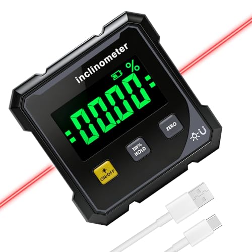Afaneep Digitaler Winkelmesser Neigungsmesser Laser Inclinometer Type-C-Ladefunktio 4 Seitig Magnetisch IP54-Wasserschutz Tragbar Digitale Wasserwaage für Bau Dekoration DIY