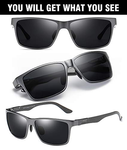 DUCO Men's Luxury Carbon Fiber Temple Polarized Sunglasses for Men Sports UV400 DC8206 (Gunmetal Frame Grey Lens)
