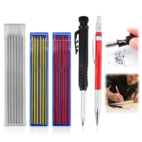 EXPERT Matita Da Carpentiere DRY | 11 Mine Di Grafite | Temperamatite Integrato | Per Legno, Vetro, Metallo | Marcatura Profonda - Foto 3