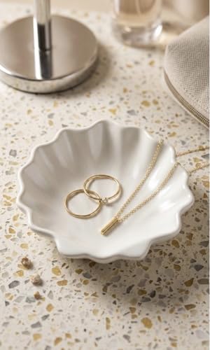 Image of TREETRUNK Handmade Concrete Sea Shell Trinket Tray | Jewellery /Makeup /Table Organizer l Home Decor l Candle Tray | Multipurpose (13.8x13.4x3.9cm) White