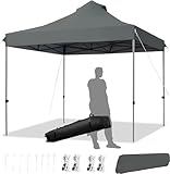 RELAX4LIFE Tonnelle de Jardin 3x3 M, Tonnelle Pliante Facile à Installer, 3 Hauteurs Réglables, Auvent Tente de Réception avec Piquets de Sol, Cordes à Vent, Sac à roulettes pour Camping Fête, Gris