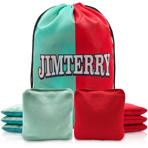 JIMTERRY Professional Cornhole Bags Set of 8 Dual Sided Corn Holes Bags Double Sided Regulation Slick and Stick Corn Hole Bean Bags(Turquoise&Red)