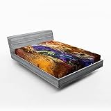 ABAKUHAUS Vistoso Sábana Elastizada, Prometeo Opinión de la Cueva, Suave Tela Decorativa Estampada Elástico en el Borde, 180 x 200 cm, Multicolor